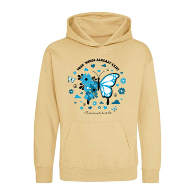 YOUR WINGS ALREADY EXIST BUTTERFLY THEMED  DESERT SAND KIDS HOODIE