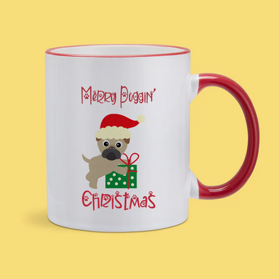 MERRY PUGGIN' CHRISTMAS COLOURED RIM & HANDLE RED MUG