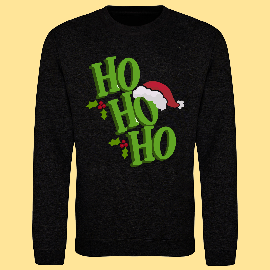 HO HO HO CHRISTMAS SWEATSHIRT FOR KIDS FESTIVE SANTA HAT