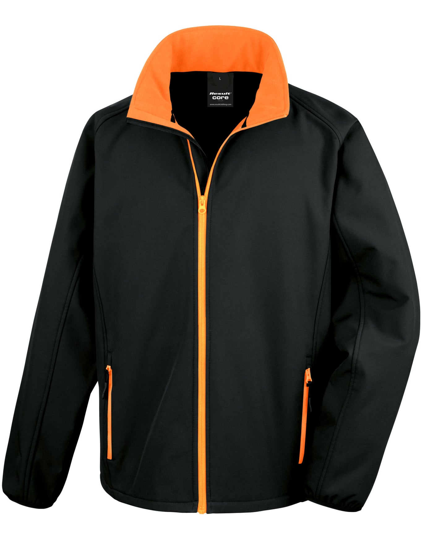 Men's Printable Soft Shell Jacket in Black Orange
