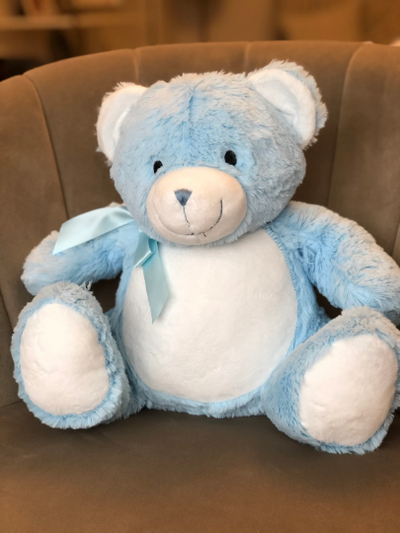 Embroidery Teddy Bear Plush Soft Toy In Blue
