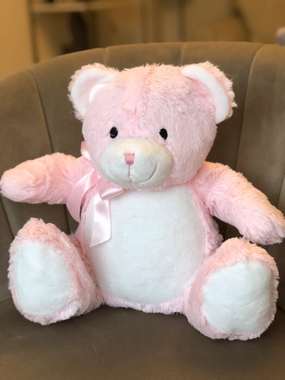 Embroidery Teddy Bear Plush Soft Toy In Pink