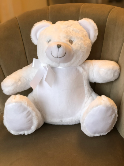 Embroidery Teddy Bear Plush Soft Toy In White