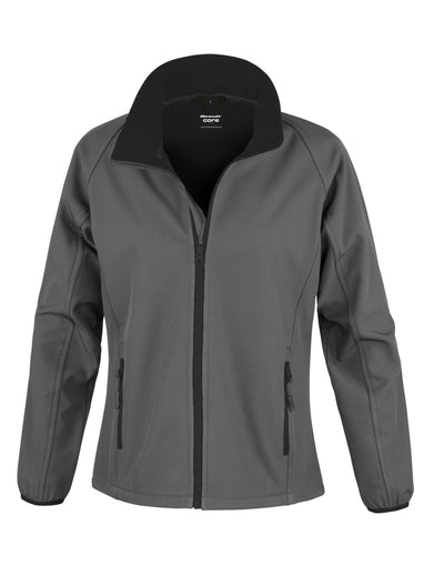 Ladies Printable Soft Shell Jacket In Charcoal Black